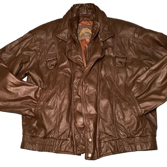 Vintage Brown Leather Motorcycle‎ Jacket - Stylish Biker Outerwear Sere Descript - Picture 13 of 16